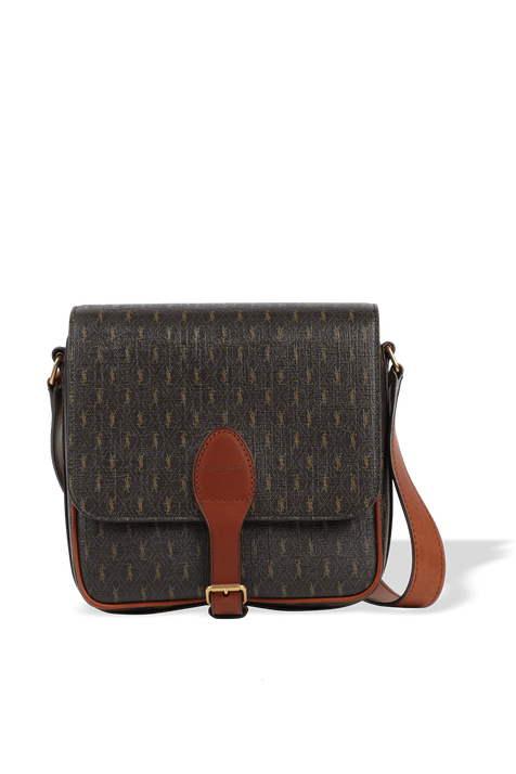 תיק צד מונוגרמי מעור בצבע חום SAINT LAURENT