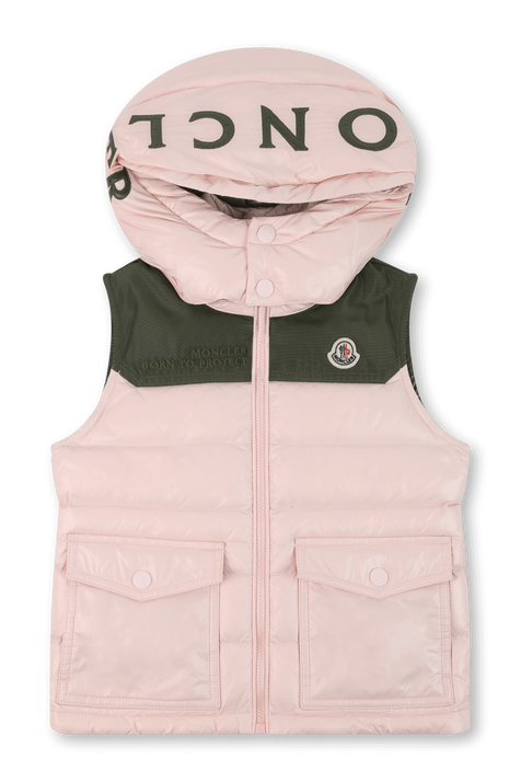 גילאי 4-6 וסט פאפר ורוד עם כובע MONCLER KIDS