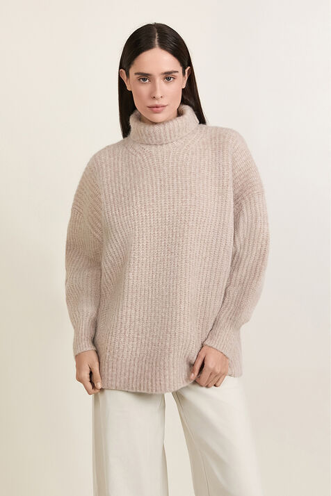 Alpaca Wool-Blend Funnel-Neck Sweater
