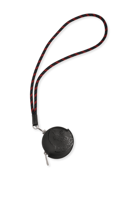 ארנק מטבעות שחור מעור עם רצועה MONCLER