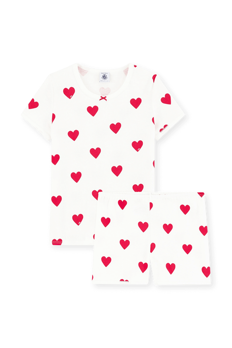 סט פיג'מה קצר בהדפס לבבות - גילאי 6-12 PETIT BATEAU