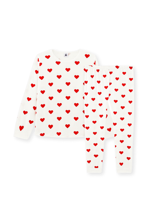 סט פיג'מה ארוך בהדפס לבבות - גילאי 2-5 PETIT BATEAU