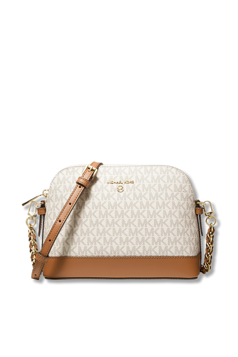 Large Logo Dome Crossbody White Monogram Bag MICHAEL KORS