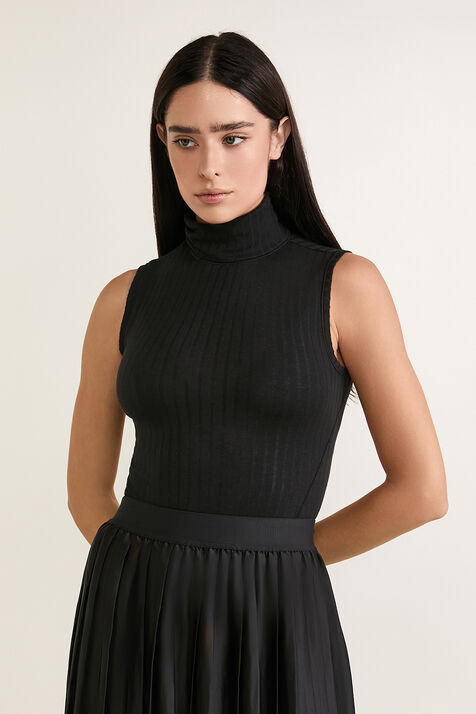 Ribbed Wool Turtleneck Sleeveless Bodysuit