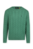 תמונה קידמית של Cable-Knit Cotton Sweater in Green