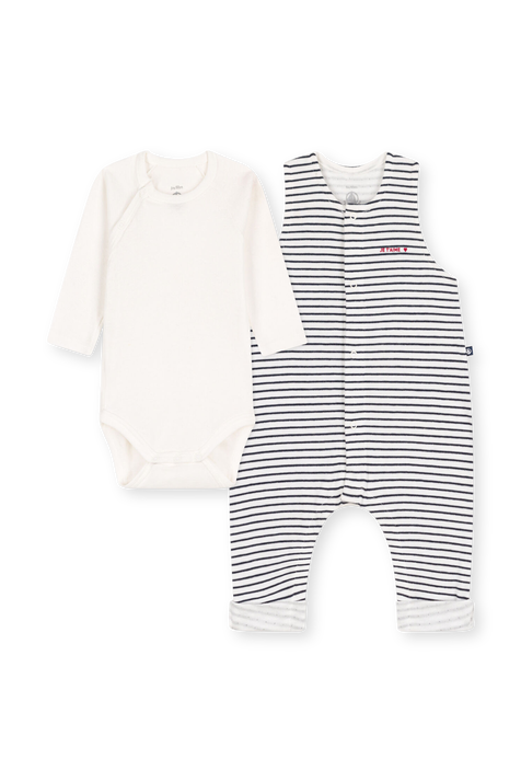 סט בגד גוף ואוברול- גילאי 1-12 חודשים PETIT BATEAU