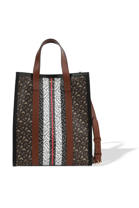 Monogram Stripe Tote Bag in Brown BURBERRY