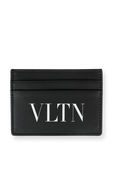 תמונה קידמית של Small VLTN Cardholder in Black Leather