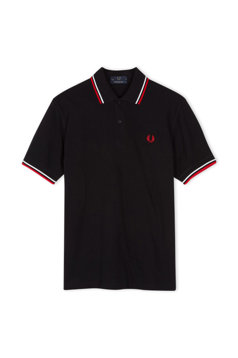 חולצת פולו שחורה עם עיטורים באדום FRED PERRY