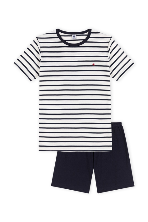 סט פיג'מת כותנה קצר בהדפס פסים - גילאי 14-18 PETIT BATEAU