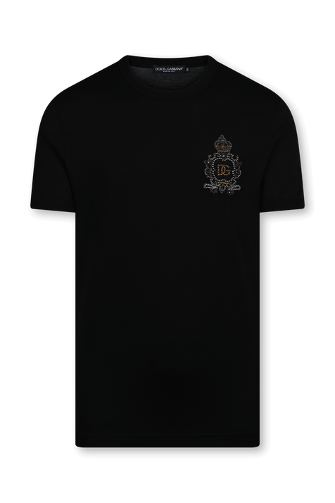 חולצת טי מכותנה עם לוגו משובץ DOLCE & GABBANA