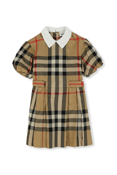 גילאי 3-14 שמלת משבצות עם צווארון מודגש BURBERRY
