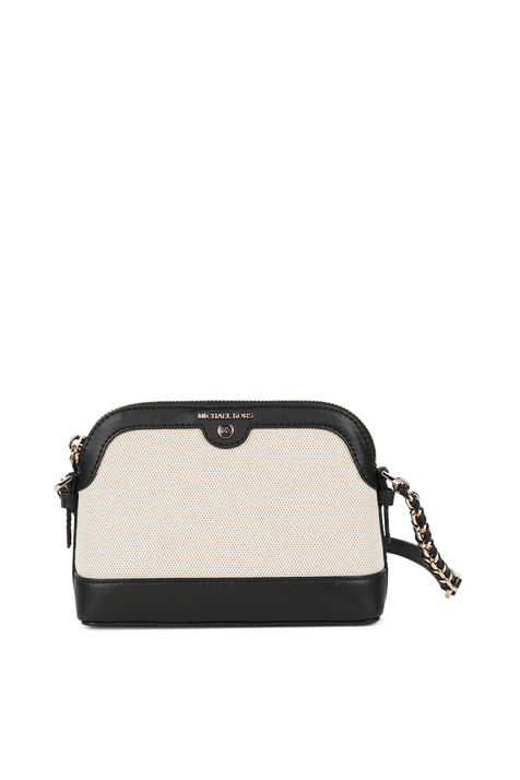 Dome Canvas Crossbody Bag With Black Leather MICHAEL KORS