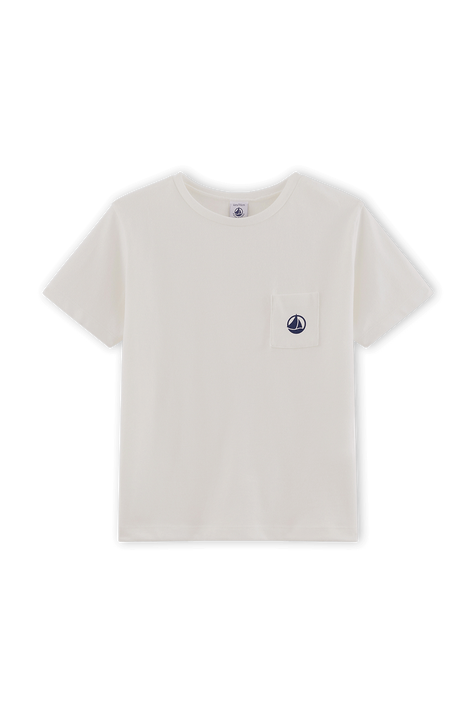 חולצת טי לבנה עם כיס צד - גילאי 6-12 PETIT BATEAU