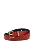 תמונה קידמית של Monogram Thin Belt in Red Leather and Gold