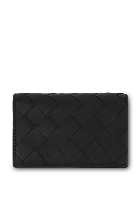ארנק מתקפל שתי וערב שחור מעור BOTTEGA VENETA