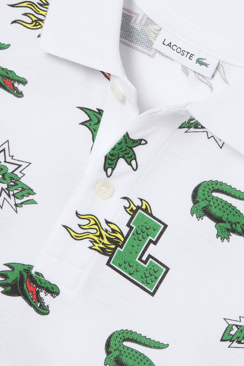 חולצת פולו גרפית מכותנה - גילאי 2-12 LACOSTE KIDS
