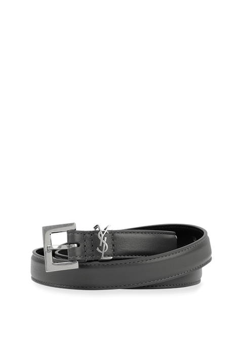 Monogram Belt in Black Leather and Silver SAINT LAURENT