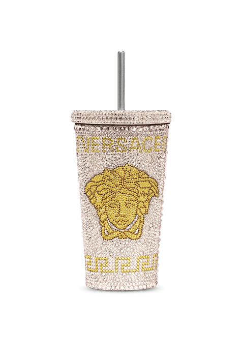 כוס מדוזה וקש רב פעמיים עם קריסטלים ורודים VERSACE