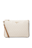 תמונה קידמית של Slater Large Logo White and Leather 2-in-1 Wristlet