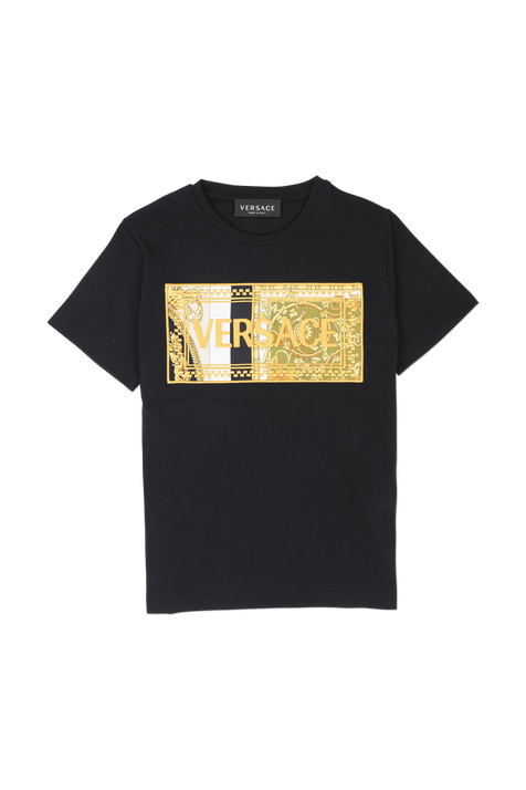 גילאי 4-6 חולצת טי שחורה עם רקמת לוגו בחזית VERSACE KIDS