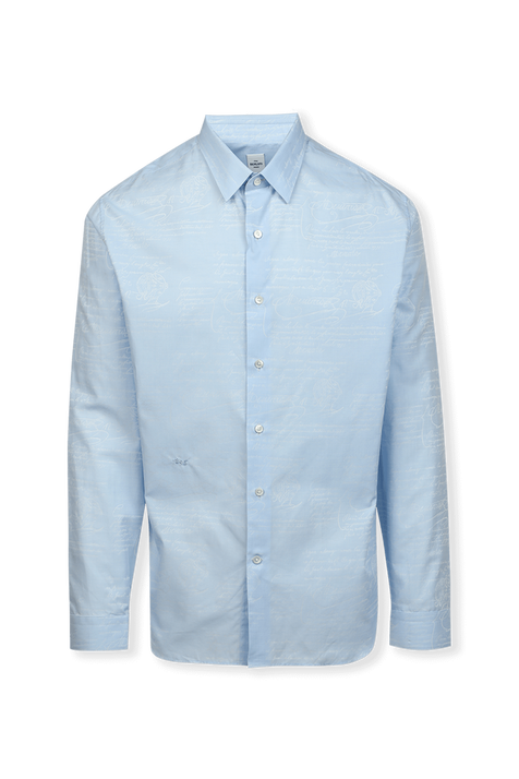 Caligraphic Print Button Down Shirt in Blue BERLUTI