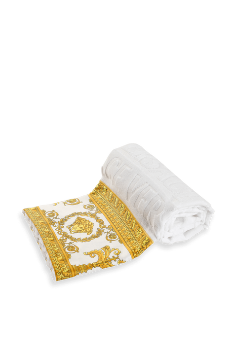 מגבת אמבטיה לבנה עם הדפס בארוק בזהב VERSACE