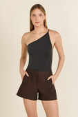 תמונת דוגמן קידמית של Nulu One-Shoulder Spaghetti-Strap Bodysuit