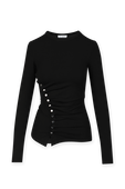 תמונה קידמית של Asymetrical Buttons Long Shirt in Black