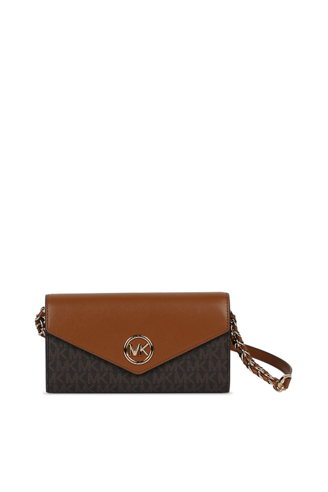 Jet Set Charm Three-Tone Logo Crossbody Bag in Brown and White MICHAEL KORS