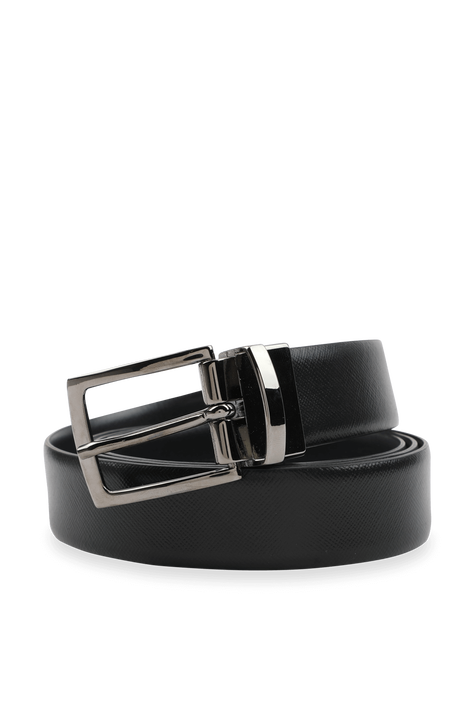 Logo Buckle Smooth Leather Belt in Black EMPORIO ARMANI