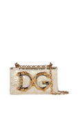 תמונה קידמית של DG Girls Shoulder Bag in Pink Floral Brocade