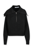 תמונה קידמית של Joanna Front Zip Ribbed Sweater In Smoky Black