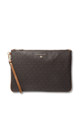 תמונה קידמית של Slater Large Logo Brown and Leather 2-in-1 Wristlet