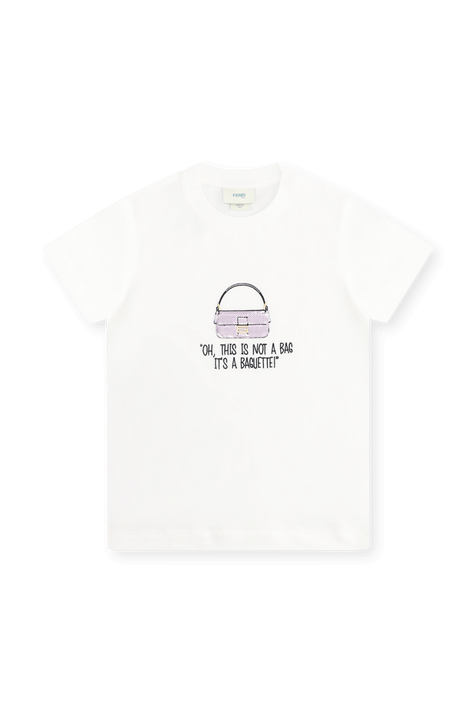חולצת טי עם רקמת תיק באגט FENDI KIDS