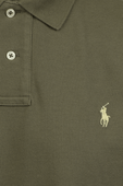 תמונה אחורית של Short Sleeve Knit Polo Shirt in Olive Green