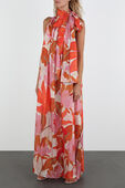 תמונת דוגמן קידמית של Printed-Silk Maxi Dress With Tie Neck in Multicolor