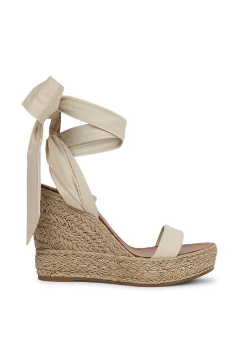 סנדלי פלטפורמה לבנים עם עקב קש קלוע CHRISTIAN LOUBOUTIN