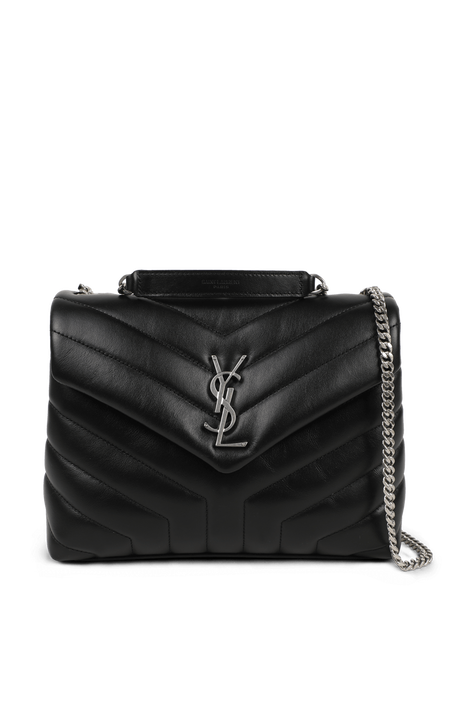 תיק לולו שחור מעור עם לוגו SAINT LAURENT