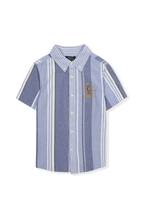חולצת פסים כחולה מכופתרת עם רקמת לוגו POLO RALPH LAUREN KIDS