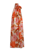 תמונה קידמית של Printed-Silk Maxi Dress With Tie Neck in Multicolor