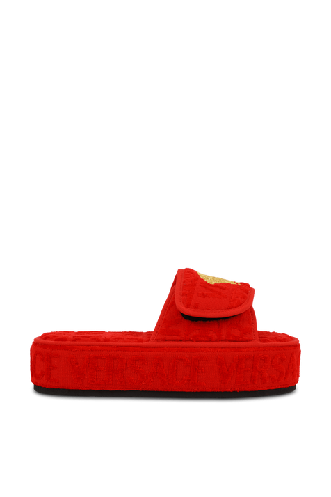 נעלי בית אדומות עם לוגו מוזהב VERSACE