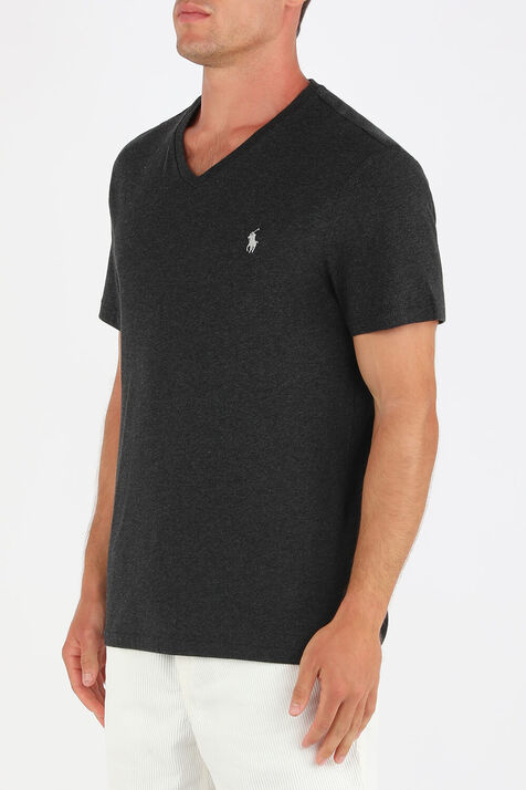 חולצת טי צווארון וי עם לוגו רקום POLO RALPH LAUREN