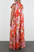 תמונת דוגמן אחורית של Printed-Silk Maxi Dress With Tie Neck in Multicolor