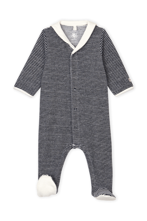 אוברול פסים ארוך עם רגליות - גילאי NB- 12 חודשים PETIT BATEAU