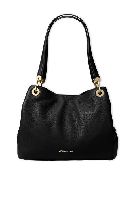 LG Raven Leather Shoulder Bag in Black MICHAEL KORS