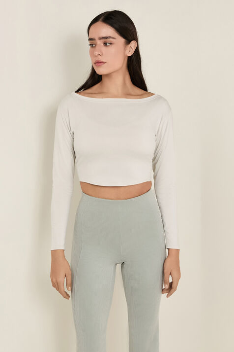 Cupro Boatneck Cropped Long-Sleeve Shirt