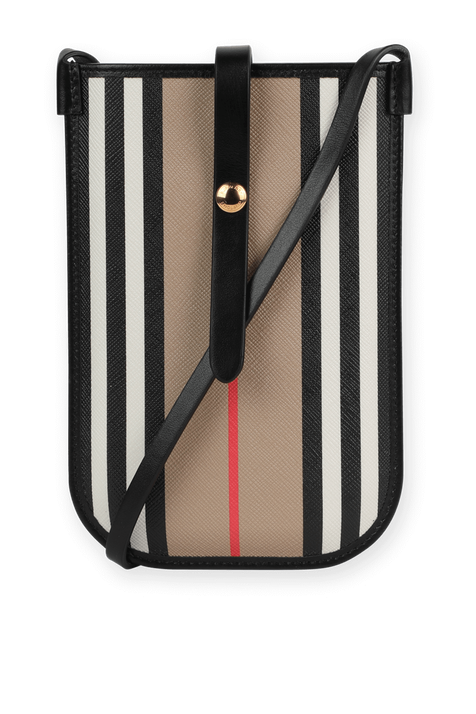 Icon Stripe E-canvas Iphone Case with Strap in Beige BURBERRY