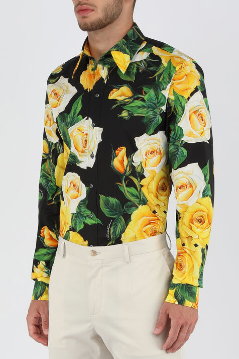 חולצת כפתורים ארוכה בהדפס פרחוני DOLCE & GABBANA