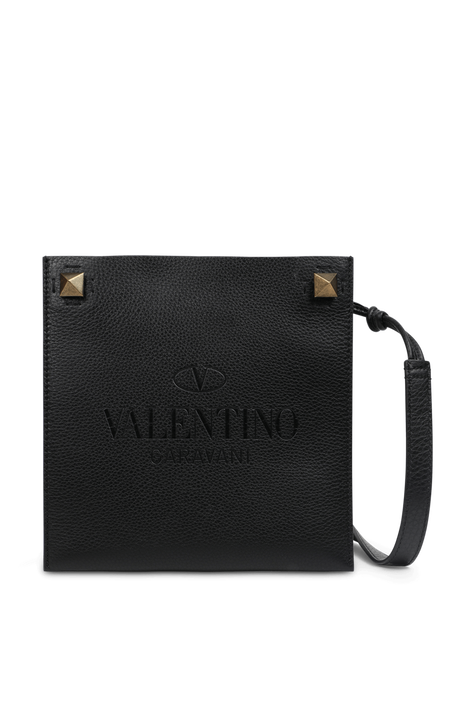 תיק צד מעור עם לוגו בגוון שחור VALENTINO GARAVANI
